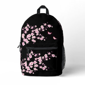 Floral Cherry Blossom Pink Black Printed Backpack