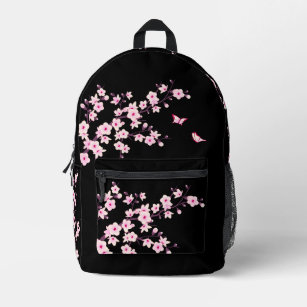 Floral Cherry Blossom Pink Black Printed Backpack