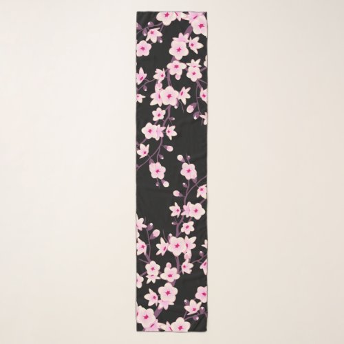 Floral Cherry Blossom Pink Black Scarf