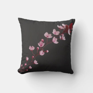 Floral Cherry Blossom Pink Black Throw Pillow