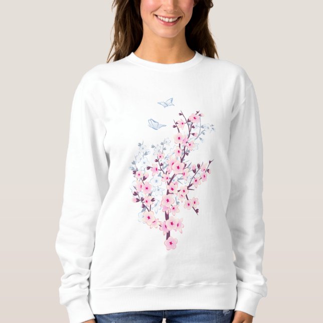 Floral Cherry Blossom Pink Blue Sweatshirt (Front)