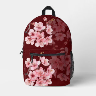 Floral Cherry Blossom Pink Burgundy Printed Backpack