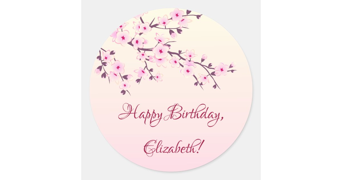 Floral Cherry Blossom Pink | Custom Birthday Classic Round Sticker | Zazzle