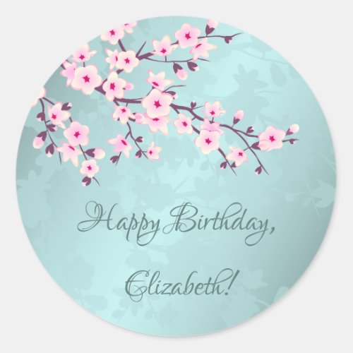 Floral Cherry Blossom Pink  Custom Birthday Classic Round Sticker
