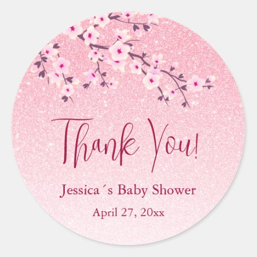 Floral Cherry Blossom Pink Girl Baby Shower  Classic Round Sticker