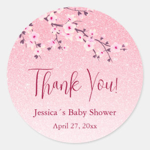 Floral Cherry Blossom Pink Girl Baby Shower Classic Round Sticker