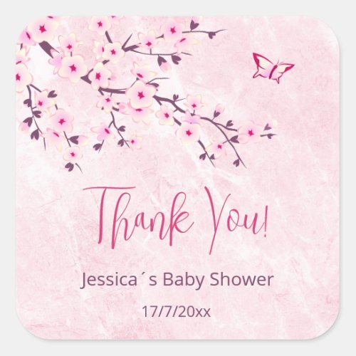 Floral Cherry Blossom Pink Girl Baby Shower  Square Sticker