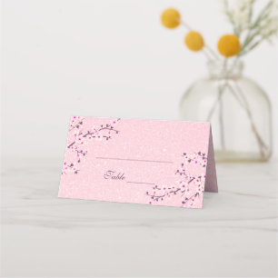Floral Cherry Blossom Pink Glitter Girl Baby Showe Place Card