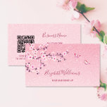 Floral Cherry Blossom Pink Glitter Qr Code Business Card at Zazzle
