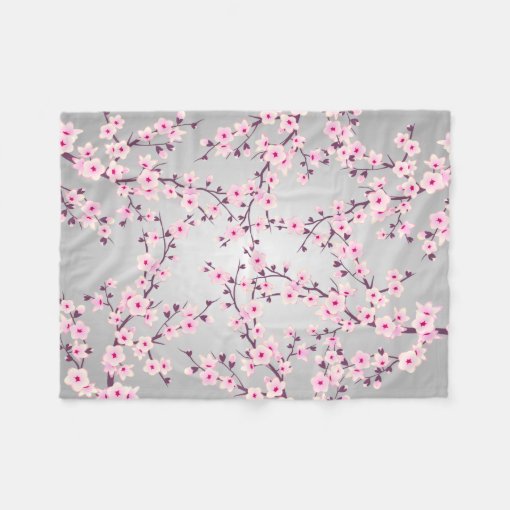 Floral Cherry Blossom Pink Gray Fleece Blanket | Zazzle