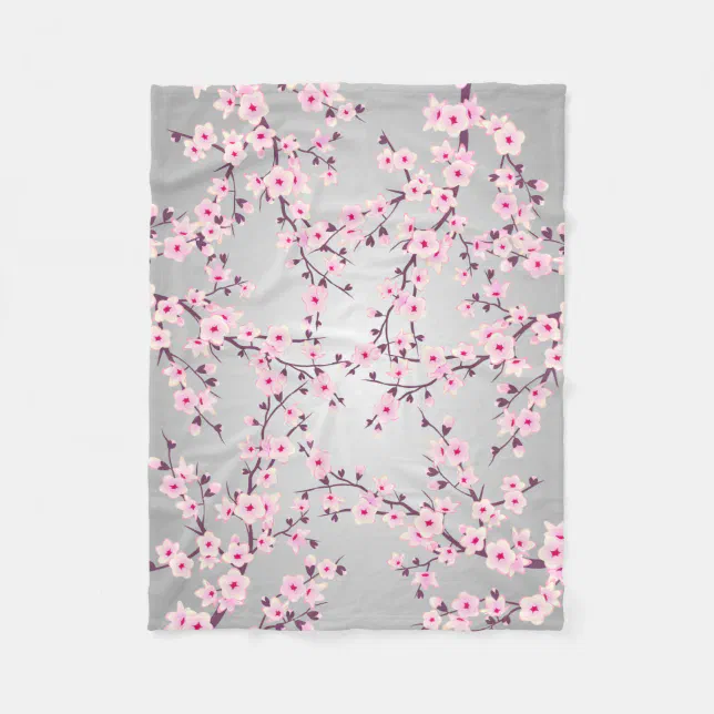 Floral Cherry Blossom Pink Gray Fleece Blanket | Zazzle