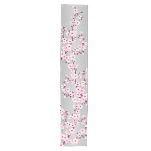 Floral Cherry Blossom Pink Gray Medium Table Runner