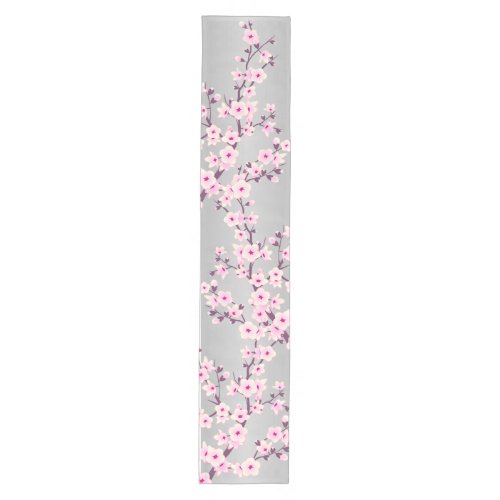 Floral Cherry Blossom Pink Gray Medium Table Runner