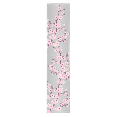 Floral Cherry Blossom Pink Gray Short Table Runner