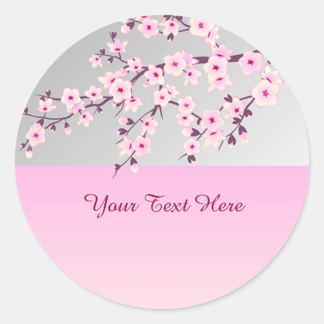 Floral Cherry Blossom Pink Gray Sticker (Front)