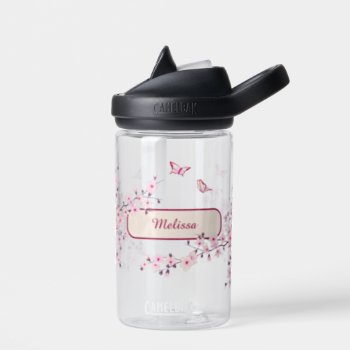 Floral Cherry Blossom | Pink Monogram Water Bottle by NinaBaydur at Zazzle