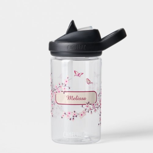 Floral Cherry Blossom  Pink Monogram Water Bottle