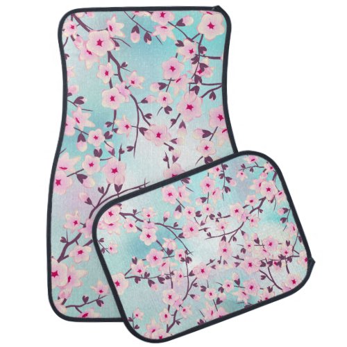 Floral Cherry Blossom Pink Turquoise Bokeh Car Floor Mat