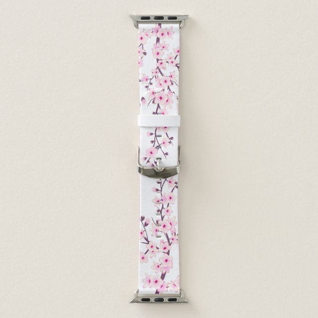 Floral Cherry Blossom Pink White Apple Watch Band (Band)