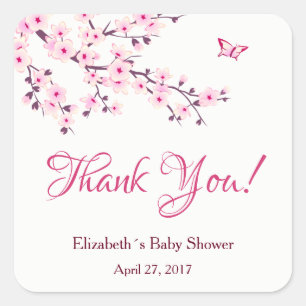 Floral Cherry Blossom Pink White Baby Shower Square Sticker