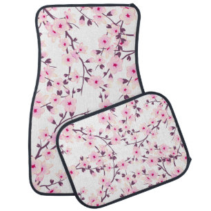 Floral Cherry Blossom Pink White Car Mat