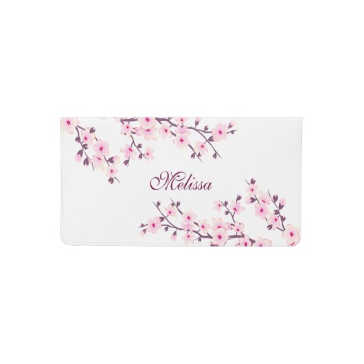 Floral Cherry Blossom Pink White Checkbook Cover (Front)