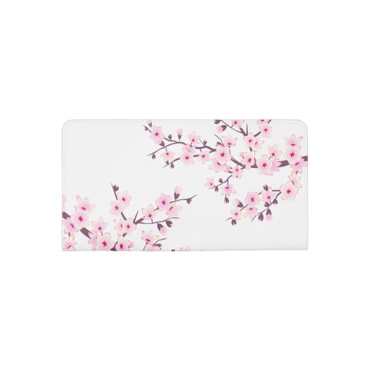 Floral Cherry Blossom Pink White Checkbook Cover (Back)