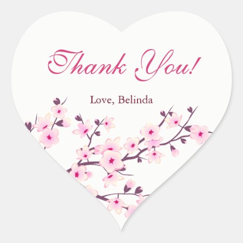 Floral Cherry Blossom Pink White Custom Thank You  Heart Sticker