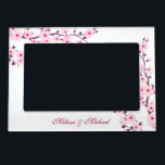 Floral Cherry Blossom Pink White Custom Wedding Magnetic Photo Frame<br><div class="desc">Pretty pink cherry blossoms on a white background, with custom bride and groom names. Love is the purest form of connection that two people can share. The best sign that binds them both together in the holy form of love is marriage. With the impeccable cherry blossom design that signifies love,...</div>
