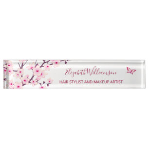 Floral Cherry Blossom Pink White  Desk Name Plate