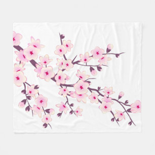 Floral Cherry Blossom Pink White Fleece Blanket