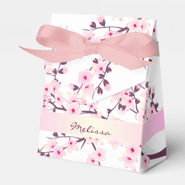 Floral Cherry Blossom Pink White Name Favor Box | Zazzle