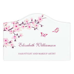 Floral Cherry Blossom Pink White Office Door Sign