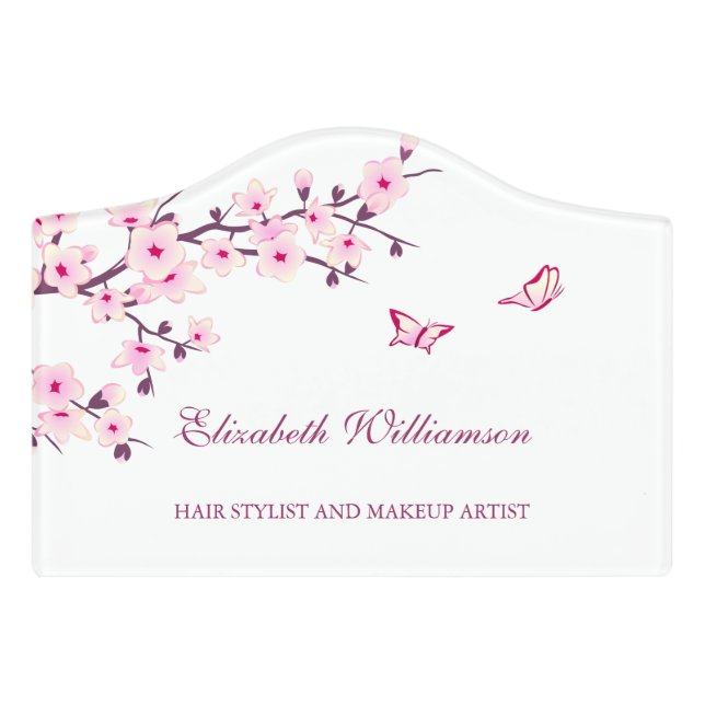 Floral Cherry Blossom Pink White Office  Door Sign (Small Crest Front)
