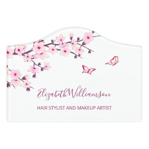 Floral Cherry Blossom Pink White Office Door Sign