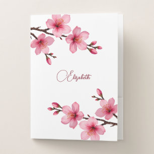 Floral Cherry Blossom Pink White Pocket Folder