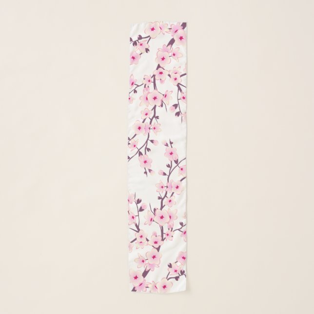 Floral Cherry Blossom Pink White Scarf (Front)