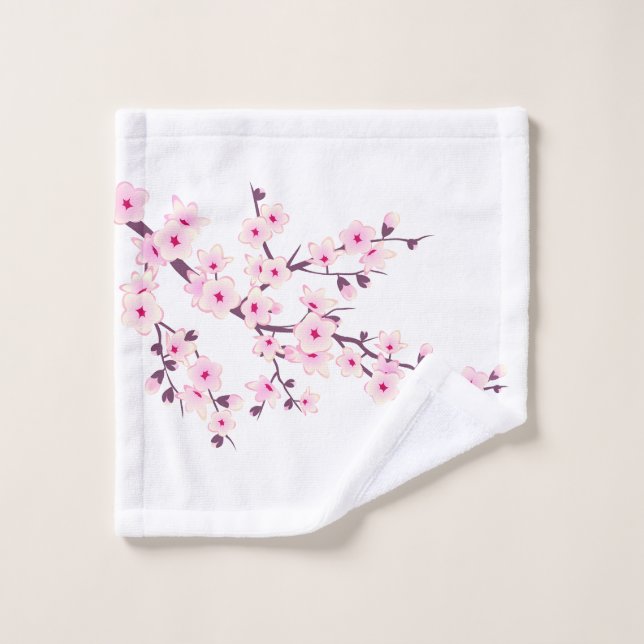 Floral Cherry Blossom Pink White Wash Cloth (Wash Cloth)