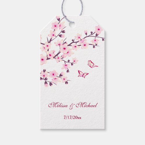 Floral Cherry Blossom Pink White Wedding Gift Tags