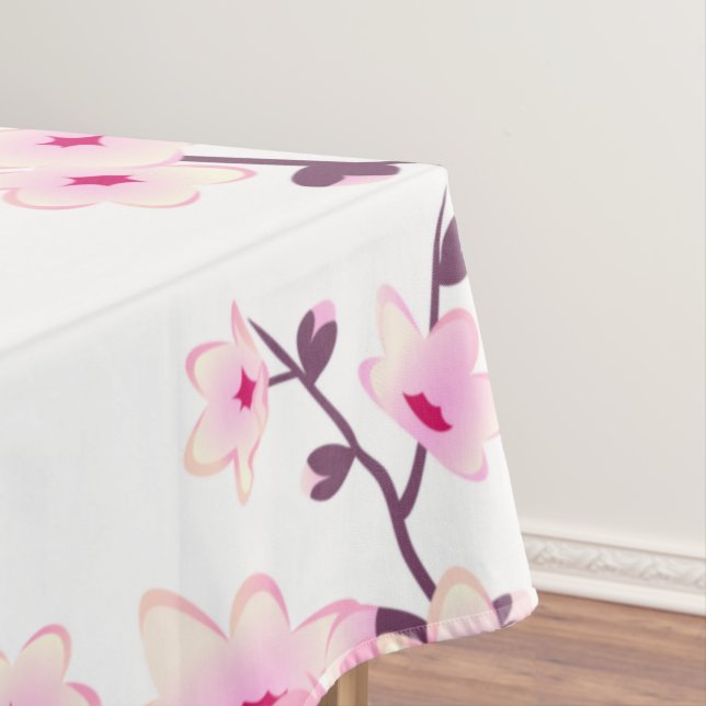 Floral Cherry Blossom Pink White Wedding Tablecloth (In Situ)