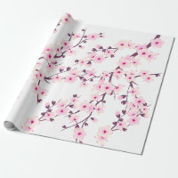 Floral Cherry Blossom Pink White Wrapping Paper