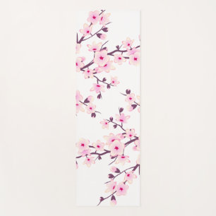 Floral Cherry Blossom Pink White Yoga Mat
