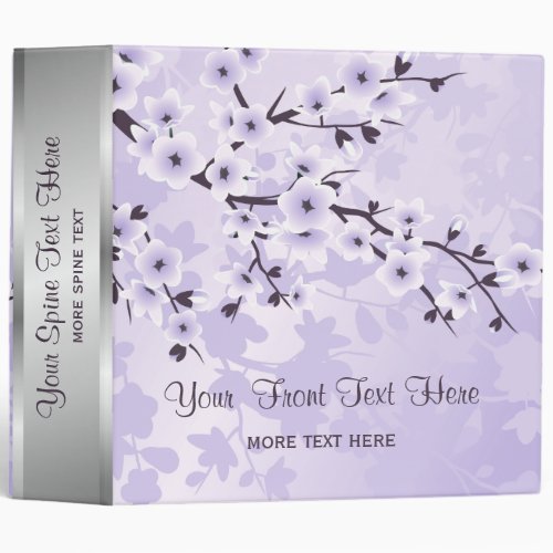 Floral Cherry Blossom Purple Silver Add Text 3 Ring Binder