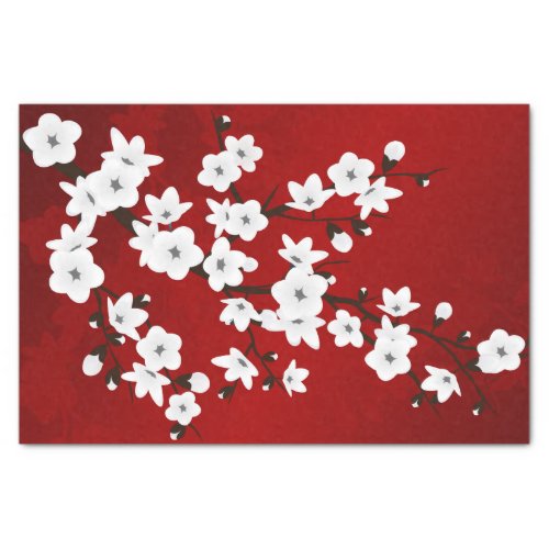 Floral Cherry Blossom Red White Tissue Paper