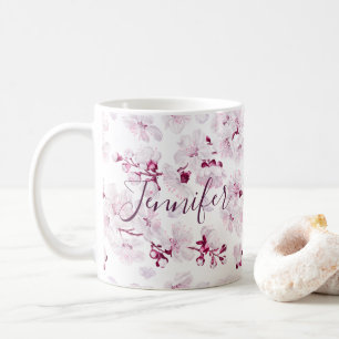 Floral Cherry Blossom Sakura Custom Name Girly Coffee Mug