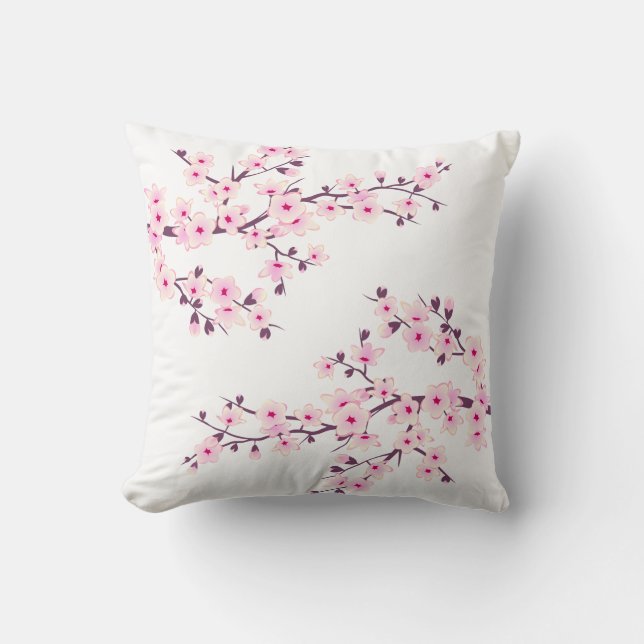 Floral Cherry Blossom (Sakura) Throw Pillow (Front)