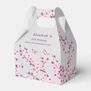 Floral Cherry Blossom Silver Custom Birthday Favor Boxes
