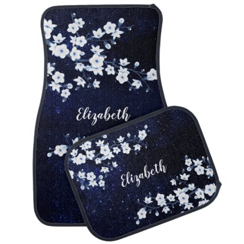 Floral Cherry Blossom Starry Night Sky Monogram Car Floor Mat