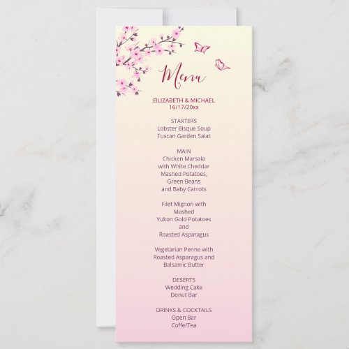 Floral Cherry Blossom Wedding Menu   Invitation