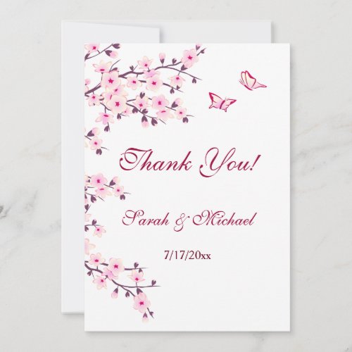 Floral Cherry Blossom Wedding Photo Thank You Card